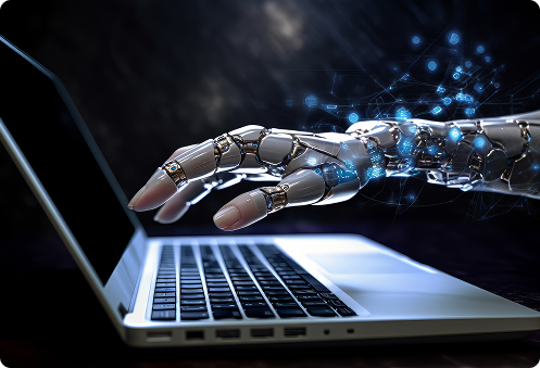 AI robotic hand working with a laptop representing intelligent automation